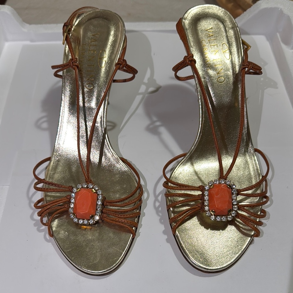 Valentino Gold and Orange Strappy Sandals 9.5